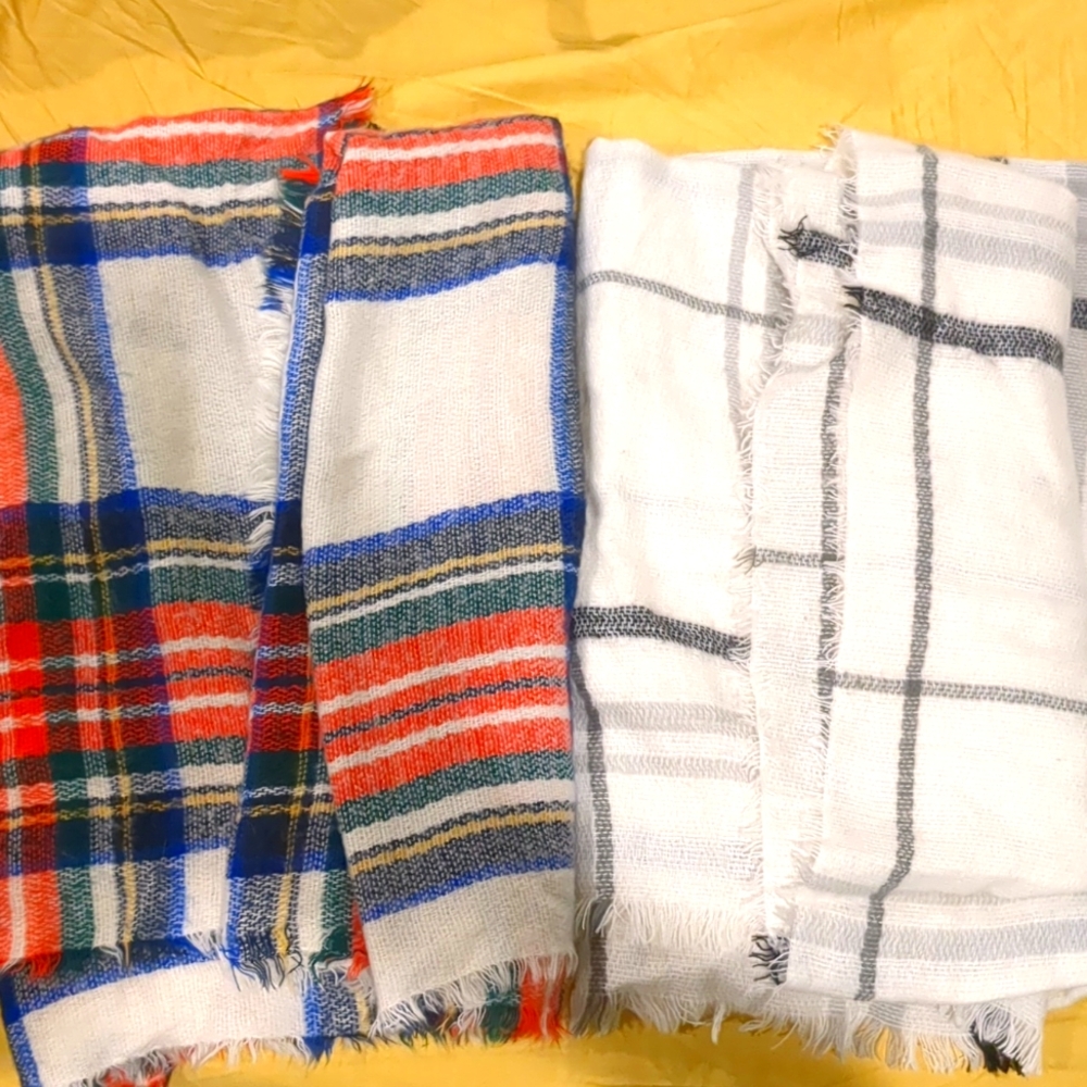 Two blanket plaid scarves